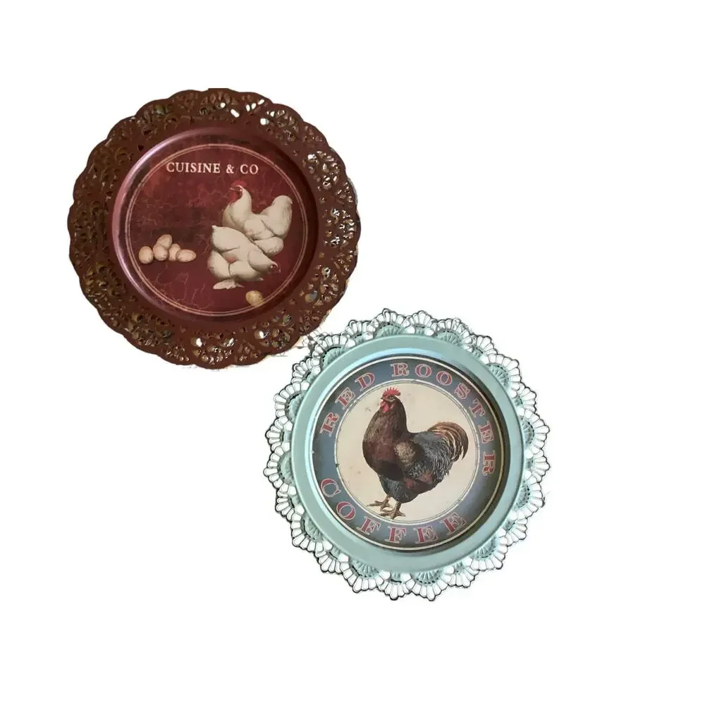 Set Of 3 Metal Chicken/Rooster Plates Wall Decor 12